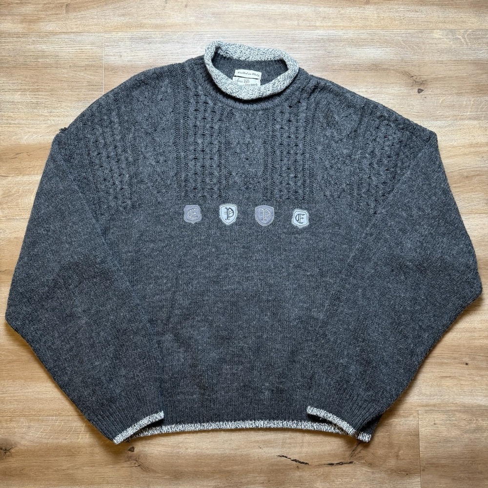 Vintage Sears Roebuck Sweater Men XL Gray Chunky Knit Roll Neck  Italy Grandpa